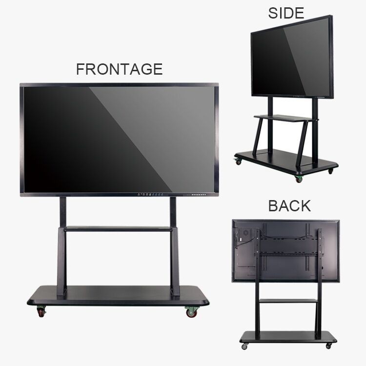 220LBS Electronic Mobile Stand 800x600mm Black Metal 52-86 Inch For Touch Screen Monitor