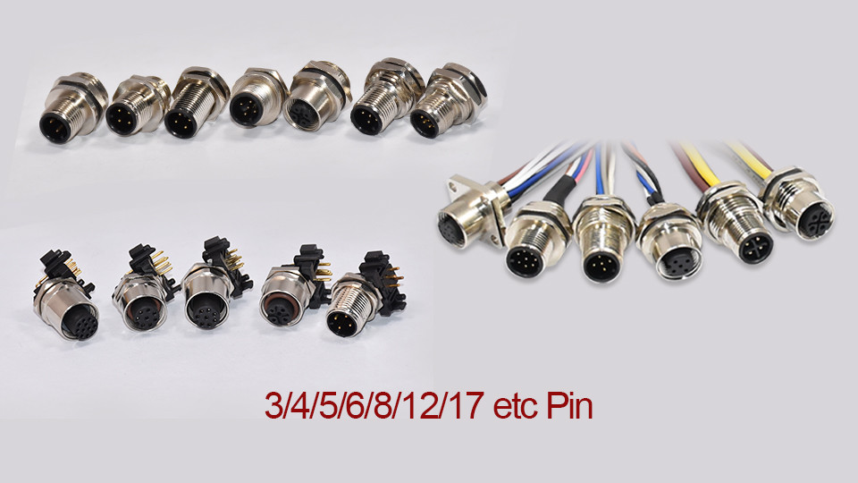 Industrial M12 3 - 17 Pin A B Code Sensor Solder Pcb Screw Thread M8 M12 Wall Mount Connector