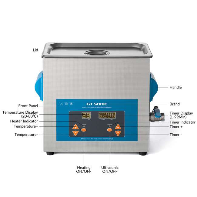 Stainless Steel Ultrasonic Parts Cleaner , Heated Digital Ultrasonic Cleaner 6L