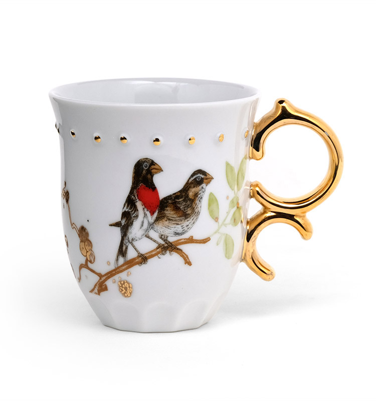 Ceramic Coffee Mug Porcelain Everyday Mug Gold Handle JING REPUBLIC