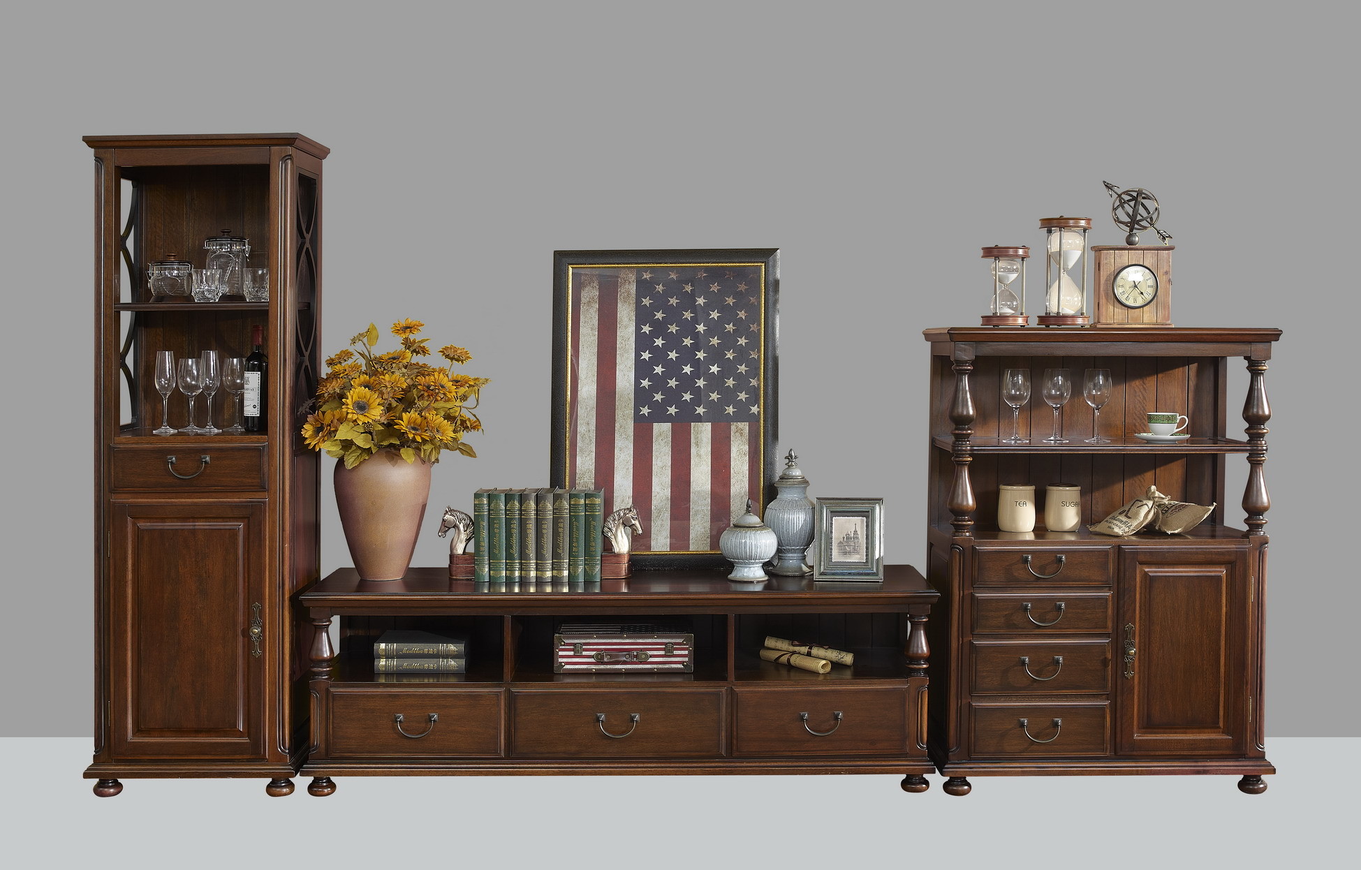 Home Office Study room furniture American style Big Bookcase Cabinet with Display chest can L shape for corner wall case