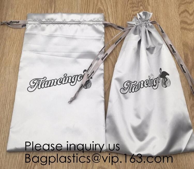 Gold Blue White Satin Packaging Bag For Towel,White Satin Bag With Gold Printing,Silk Packaging Bags For Clothing Indust