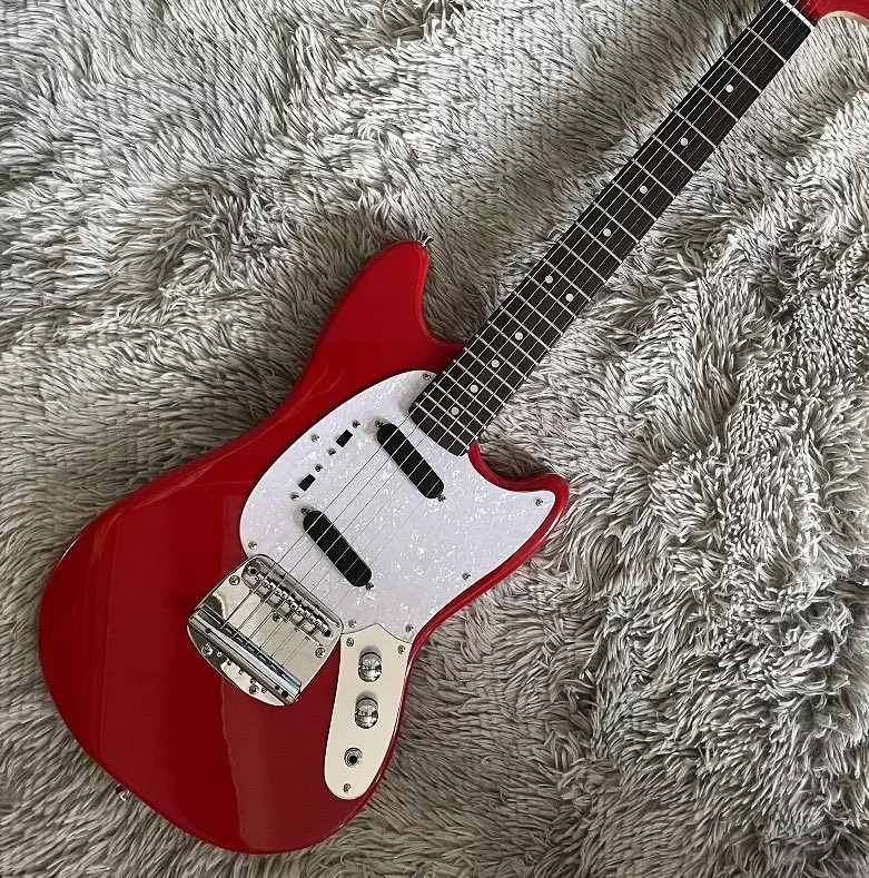 Custom Fender Mustang Style Electric Guitar in Red S-S Pickups Chrome Hardware