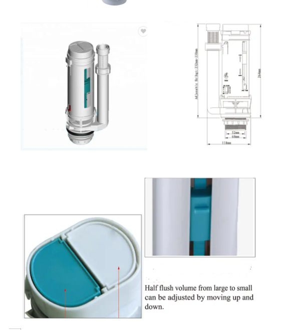 Toilet Cistern Dual Flush Valve With Top Button Modern Design Made Of POM Materials