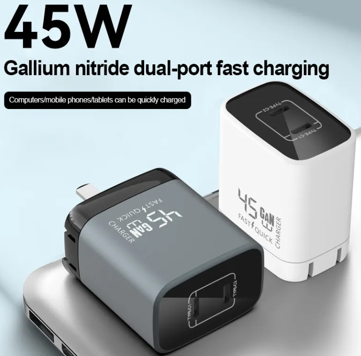 2025 LX 45W White/Black Gallium Nitride Dual Ports USB C Charger Foldable US Plug Fast Charging Adapter Customized Wall Charger