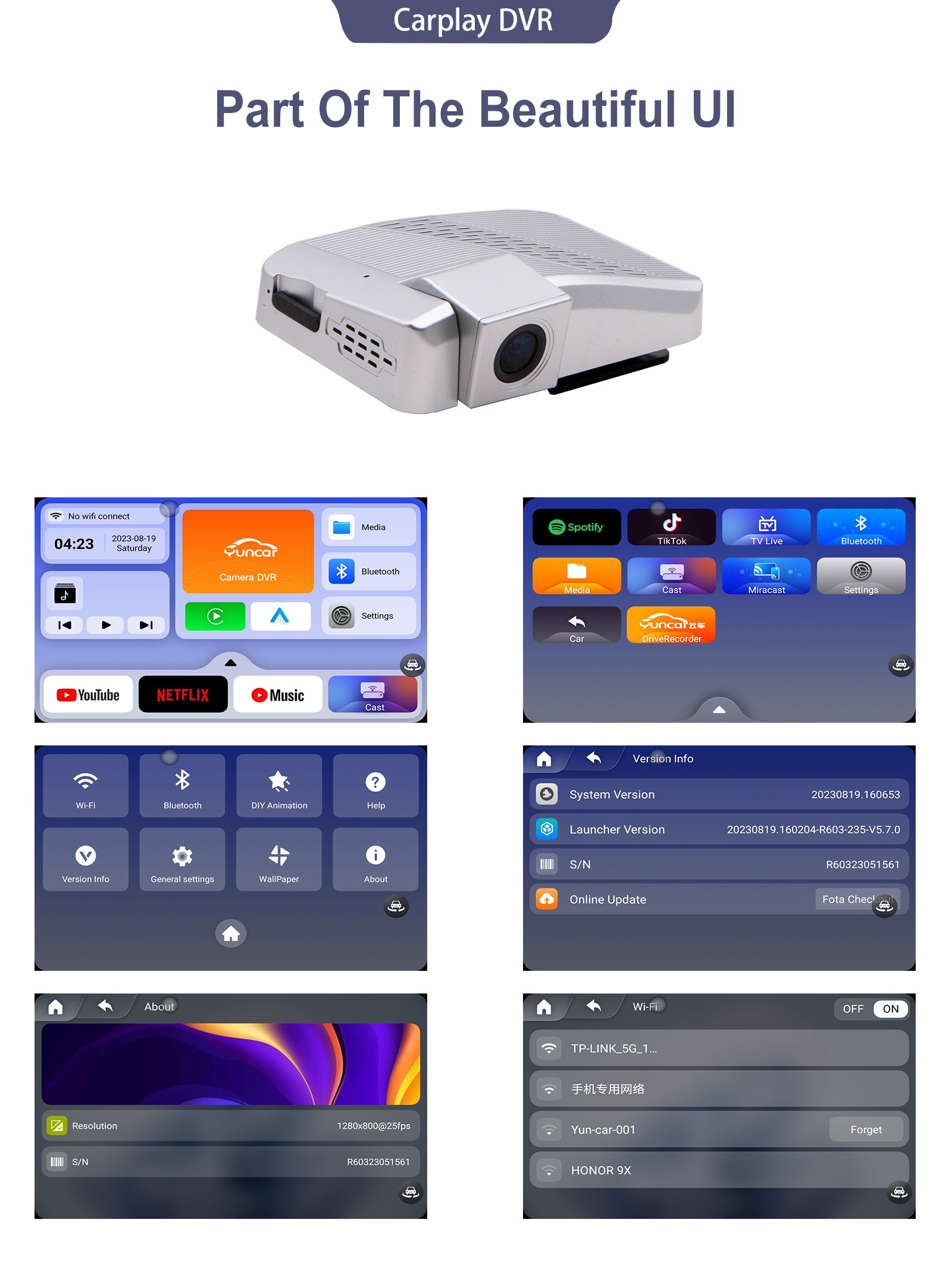 Car DVR Camera with Built-in APP Carplay and GPS Navigation 1080P HD USB 2.0 Front Camera