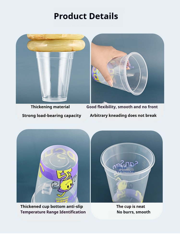 Logo Custom Food Grade Plastic 1000ML 34 OZ Disposable Hard PP 119mm Caliber Ln-mold Labeling Bubble Milk Tea Cup with Lid