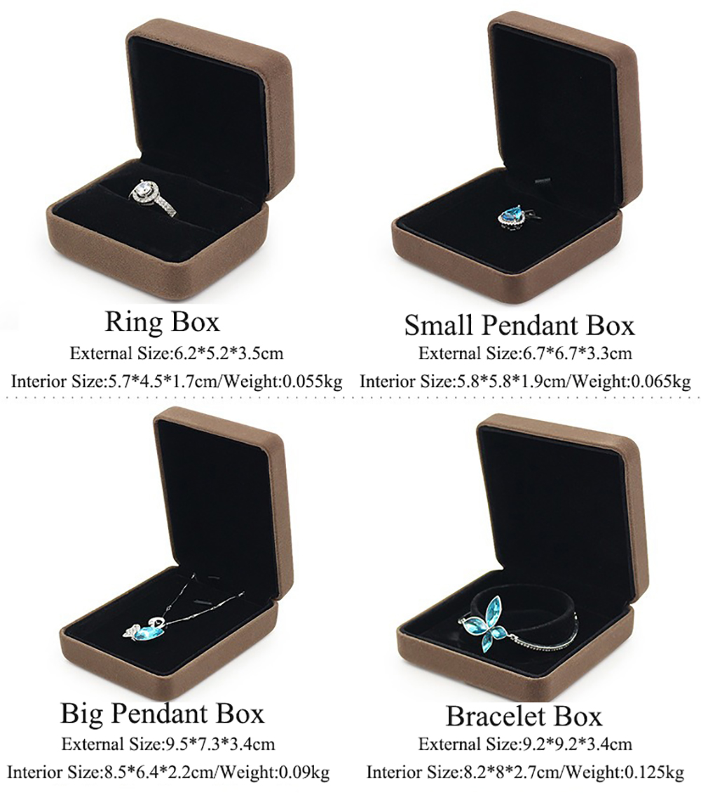 Brown Jewelry Velvet Packaging Box For Necklace Rings