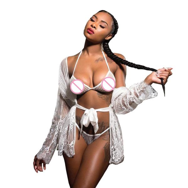 Transparent Ladies Teddy Panties Customized Sexy Lingerie Set Lace Robe Mature