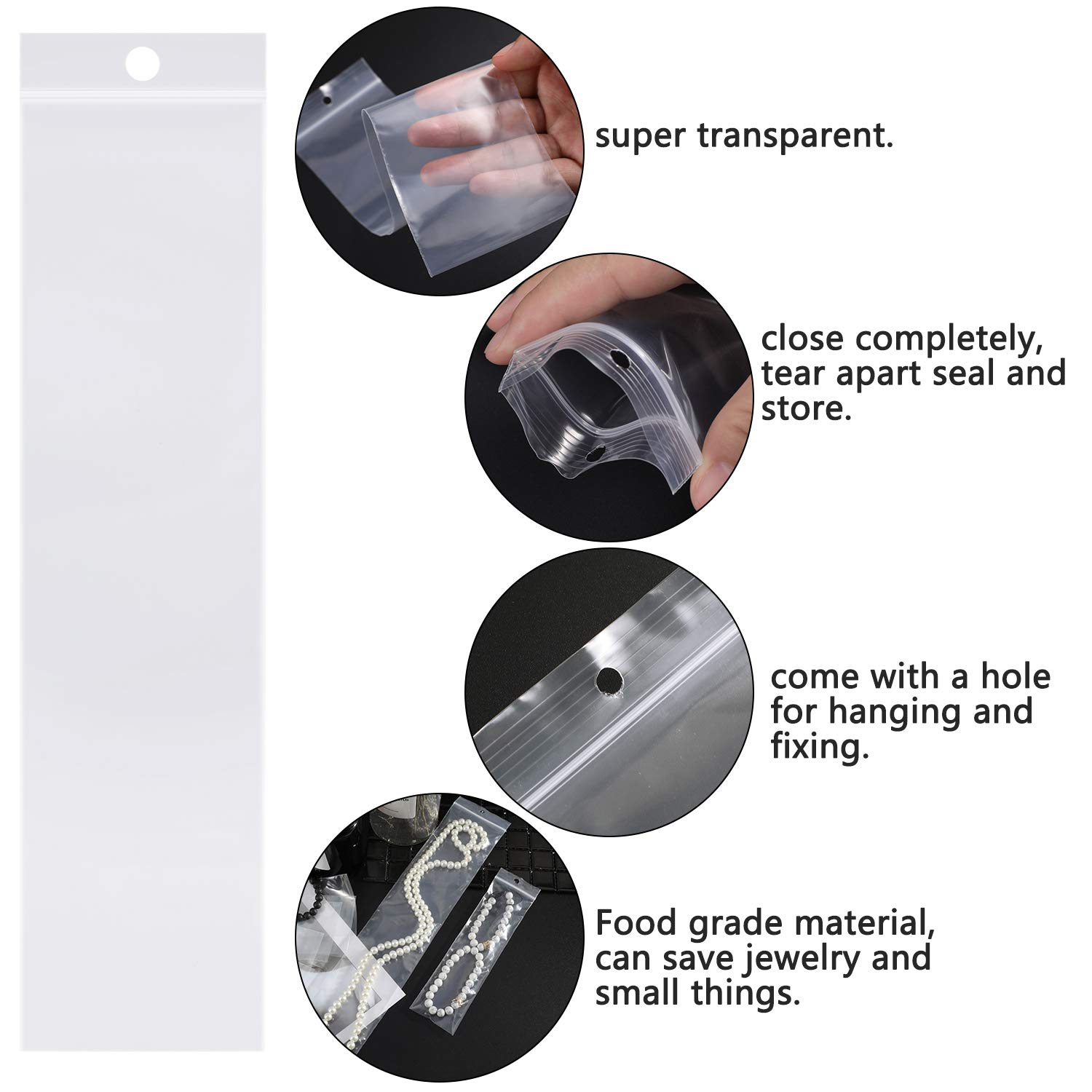 Resealable Plastic Necklace Bags with Hang Hole Clear Zipper Baggies