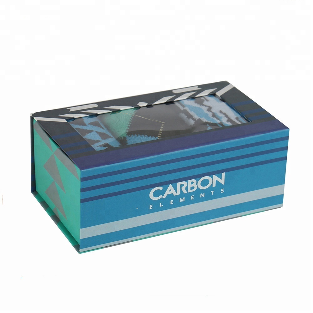High Quality Christmas Custom Magnetic Close Paper Gift 3 Set Socks Packaging Box With Clear Pvc Window
