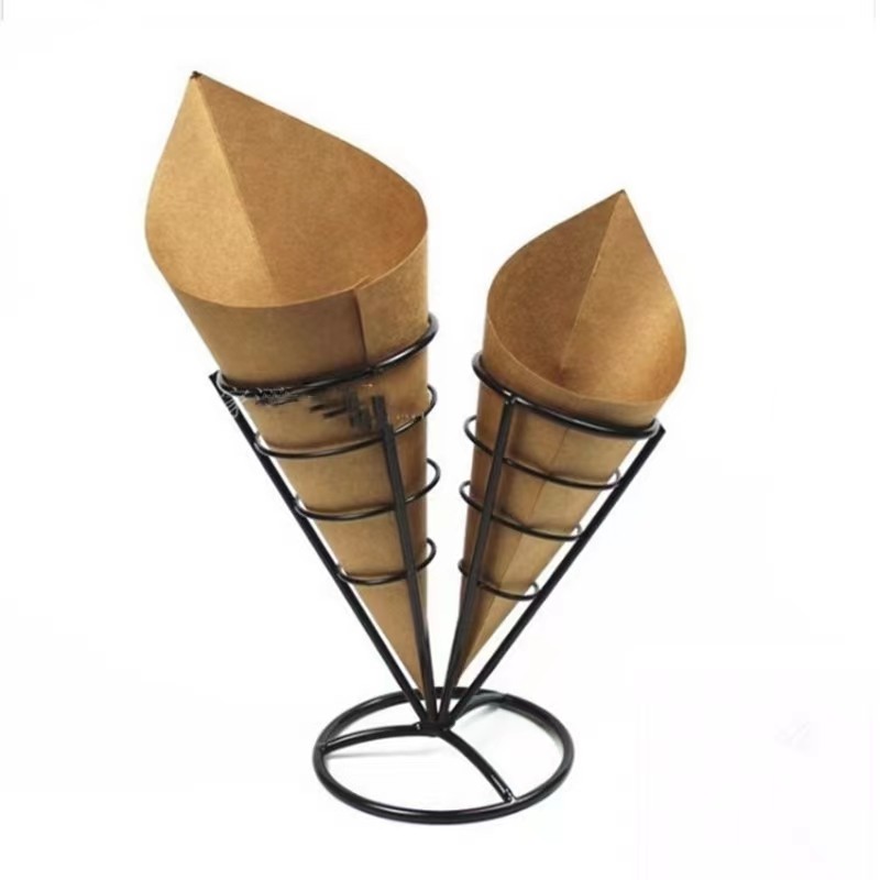 Custom Print Logo Biodegradable Paper Triangle Packaging Waffle Cone Holder Crepe Take Away Box