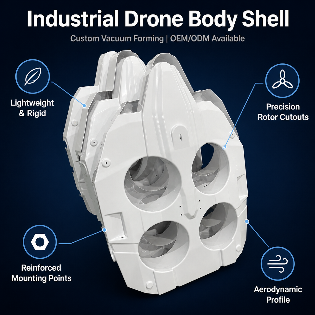 Custom CNC Prototyping Vacuum Formed ABS Drone Shell UAV Body Kit with Cutting Service OEM Custom Colors