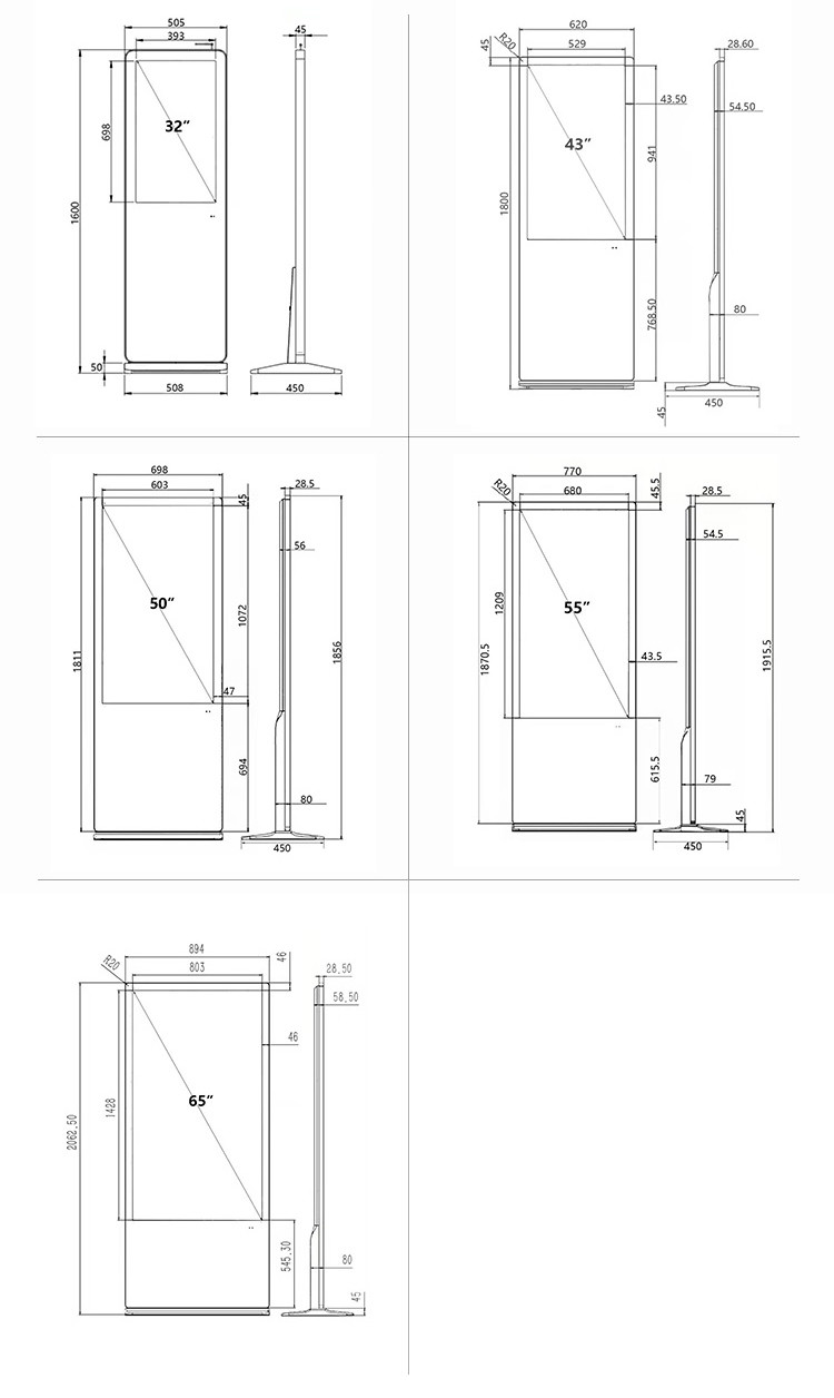 55 Inch Floor Stand Android Touch Screen Displays Advertising Players Ultra Thin Lcd Digital Signage