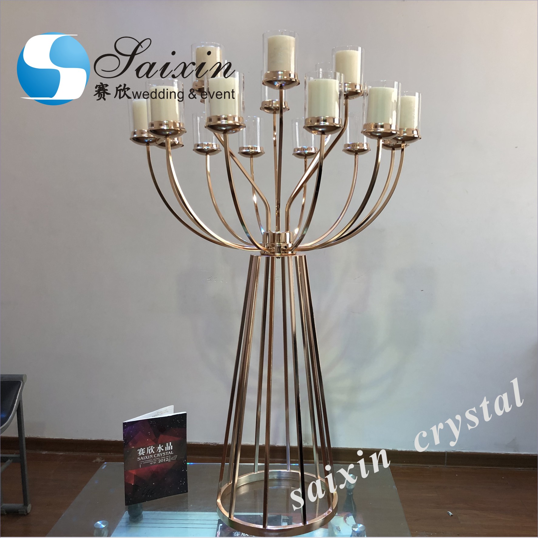 7 Arms Metal Candle Candelabra For Fireplace Elegant Gold Plated 138CM