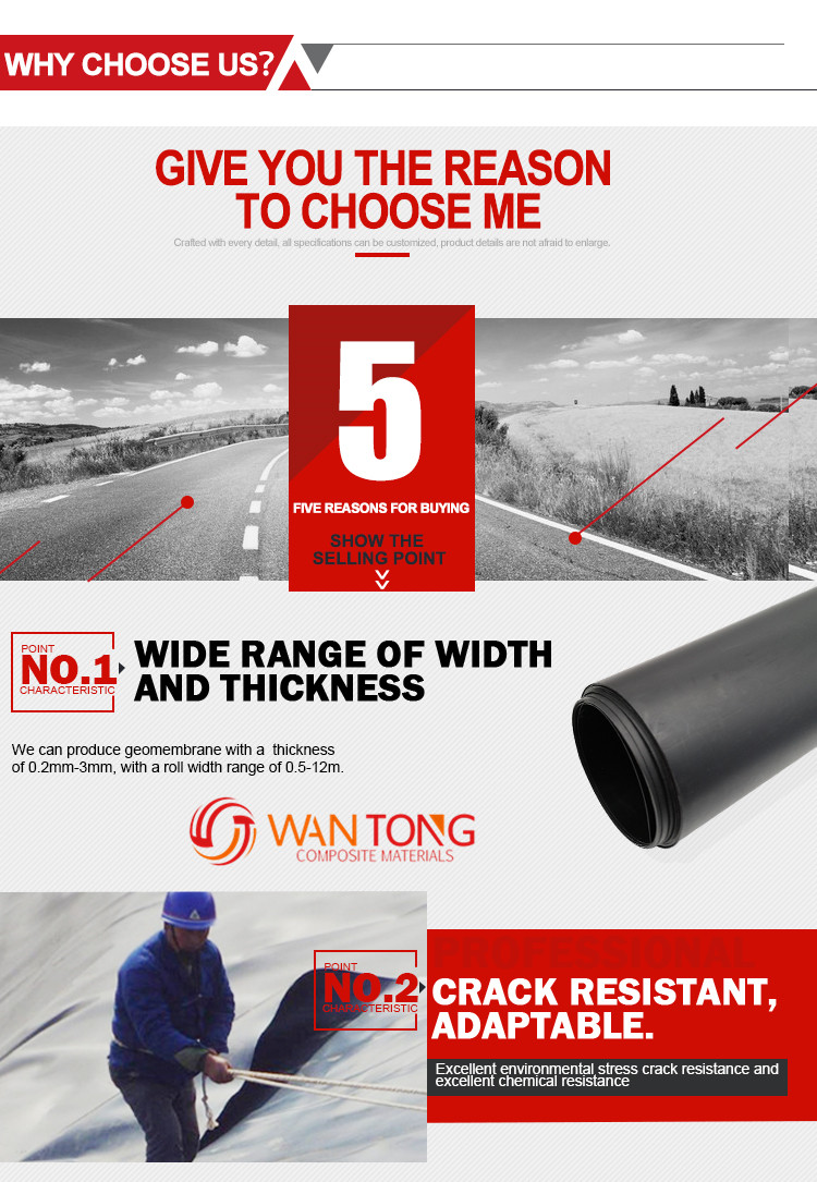 Smooth Geomembrane HDPE Dam Fish Tank Agricultural Pond Liner Geomembranes 1mm 2mm
