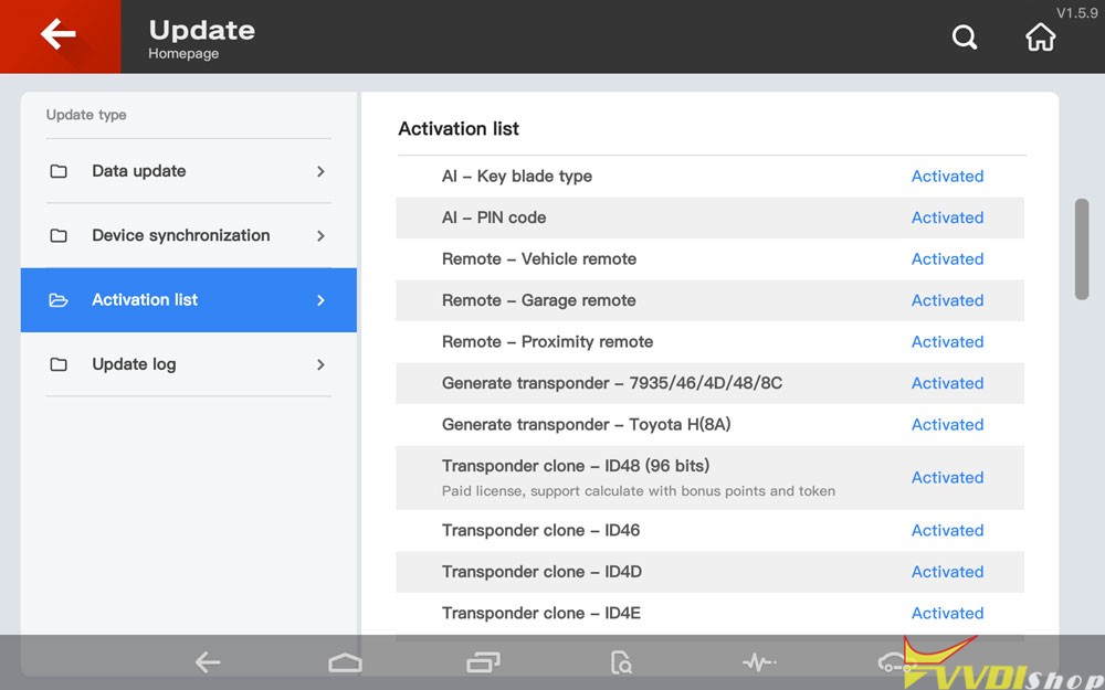 VVDI Key Tool Plus VAG Version License List 2