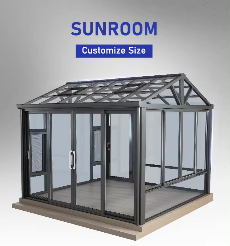 Gray Glass Powder Coated Smooth Finished Aluminum Sunroom For Beautiful Winter Garden