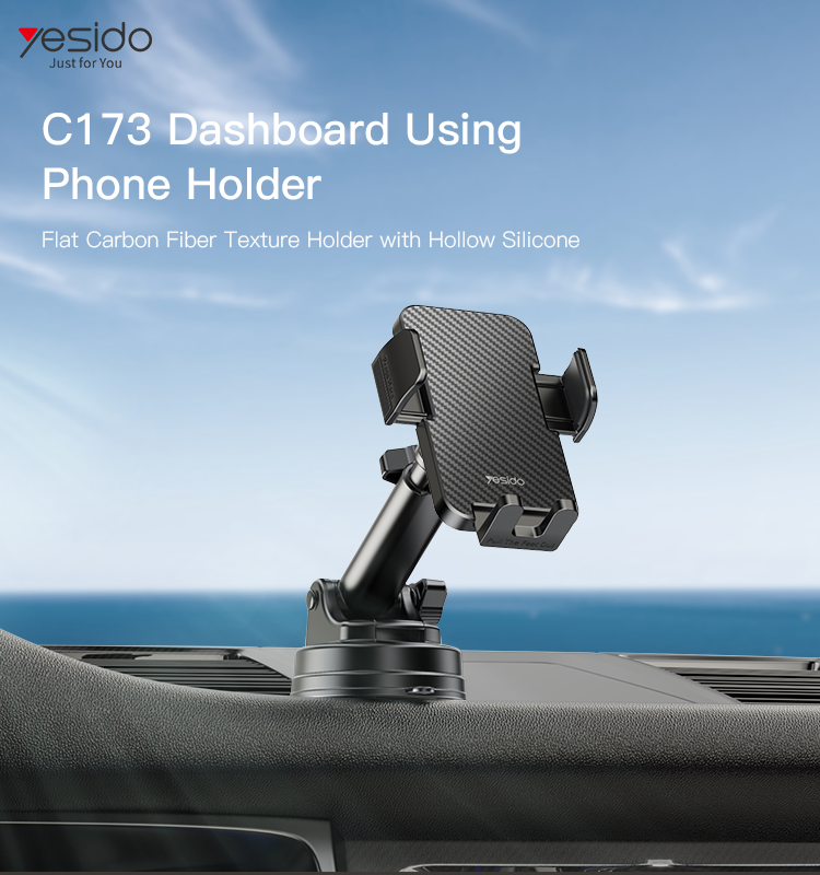 360-Degree Rotation Dashboard Phone Holder with Flat Carbon Fiber Texture for 4