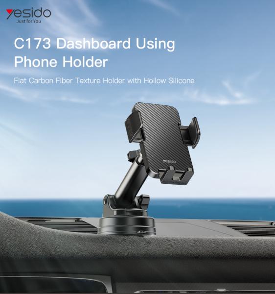 360-Degree Rotation Dashboard Phone Holder with Flat Carbon Fiber Texture for 4