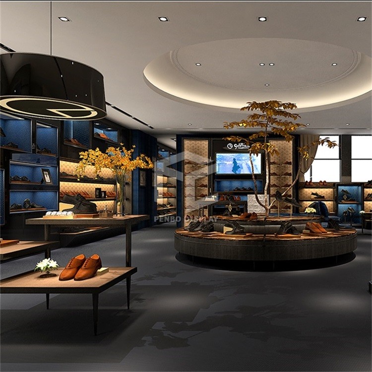 Wood Texture Shoe Store Racks Display 16mm MDF Punching Monomer Design