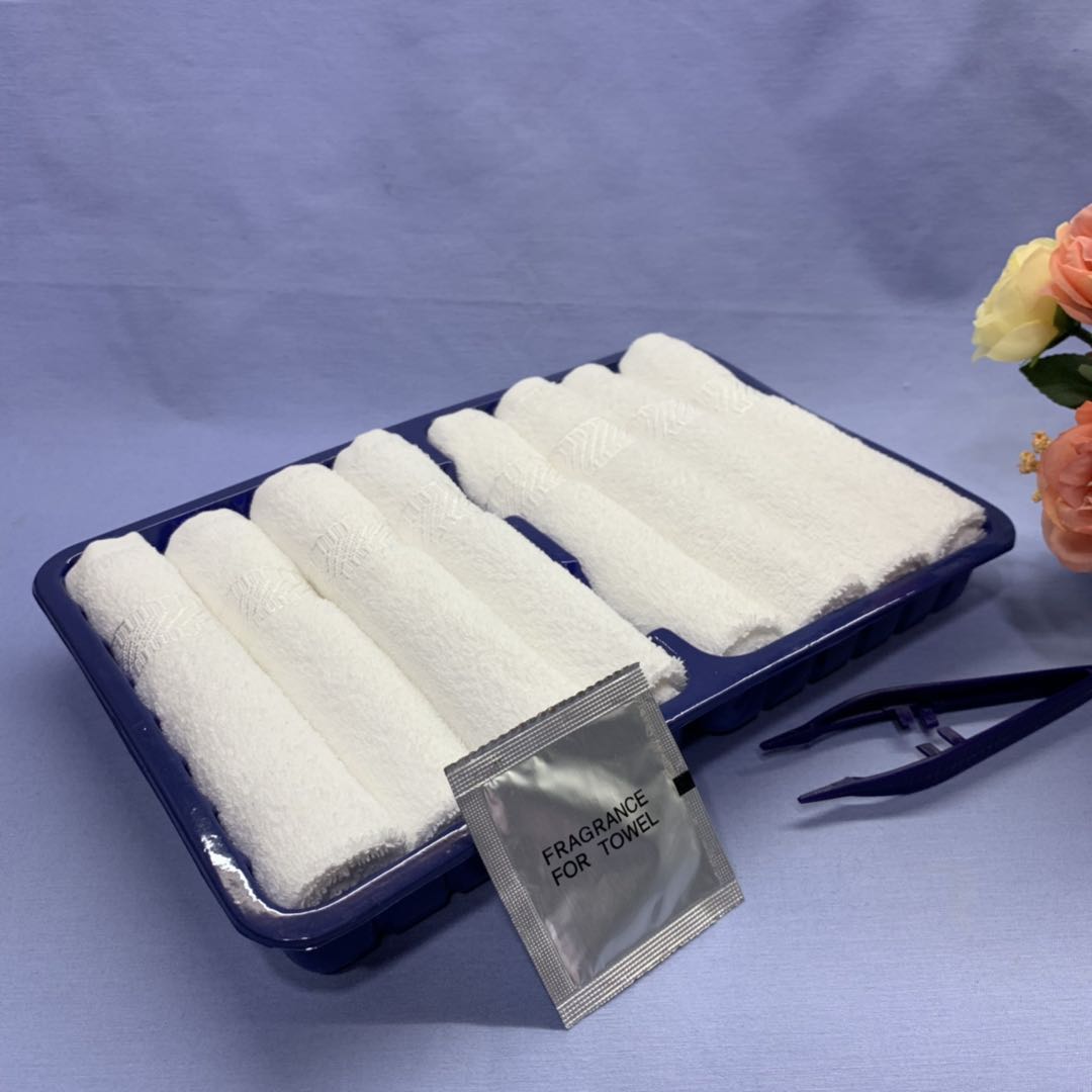 Cheap Custom small roll cotton disposable airline hand towel With Logo