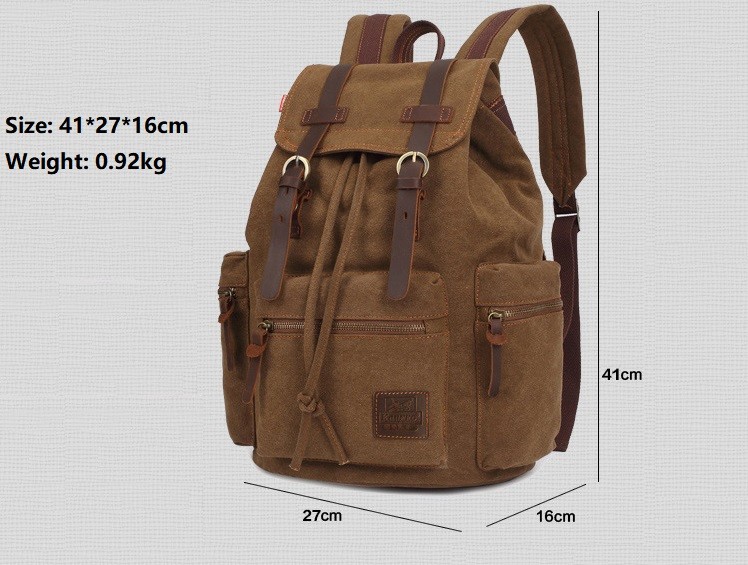 Large Travel Hiking Drawstring Canvas Leather Backpack Women'S Unisex