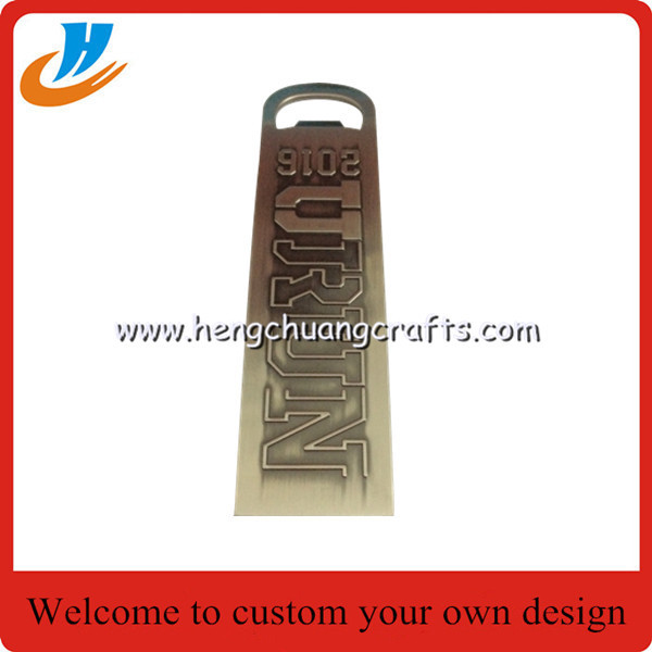 Leather key chain bottle opener,metal bottle opener with antique brass plated