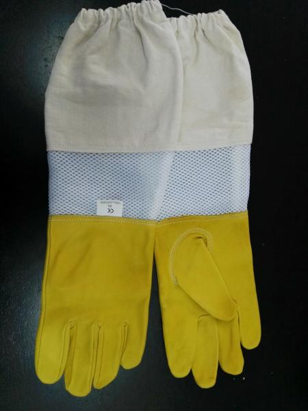 Yellow Sheepskin Gloves For Beekeeping With White Ventilated Wrist White Cloth