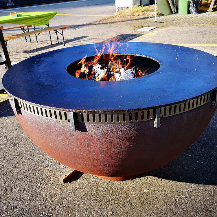 Portable Bonfire Fire Pit Double Layer Corten Steel Burning Camping BBQ Grill Stove