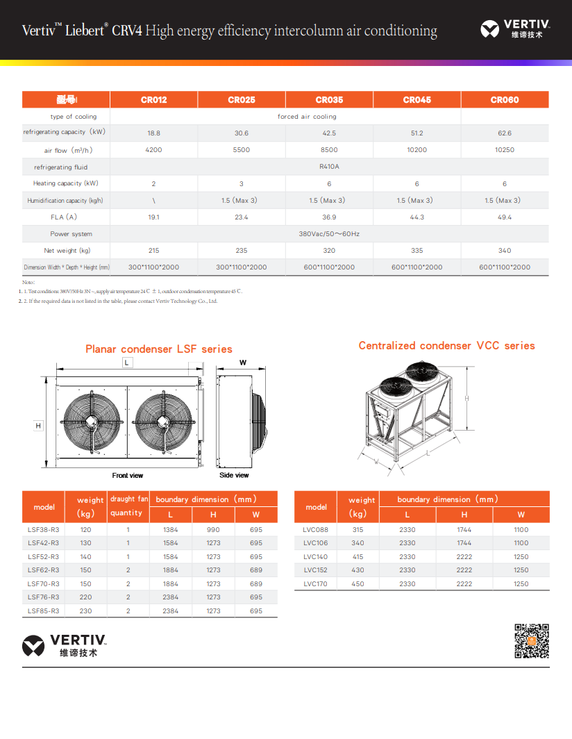 Vertiv Liebert CRV4 18.8KW 30.6KW 42.5KW 51.2KW 62.2KW Precision Industrial Air Conditioner for Data Center