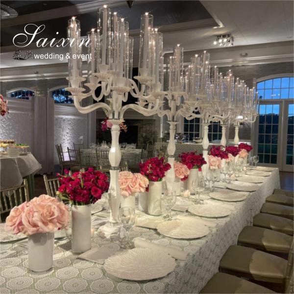 New White 13 Arms Candelabra Tall Wedding Table Decoration Crystal Wedding