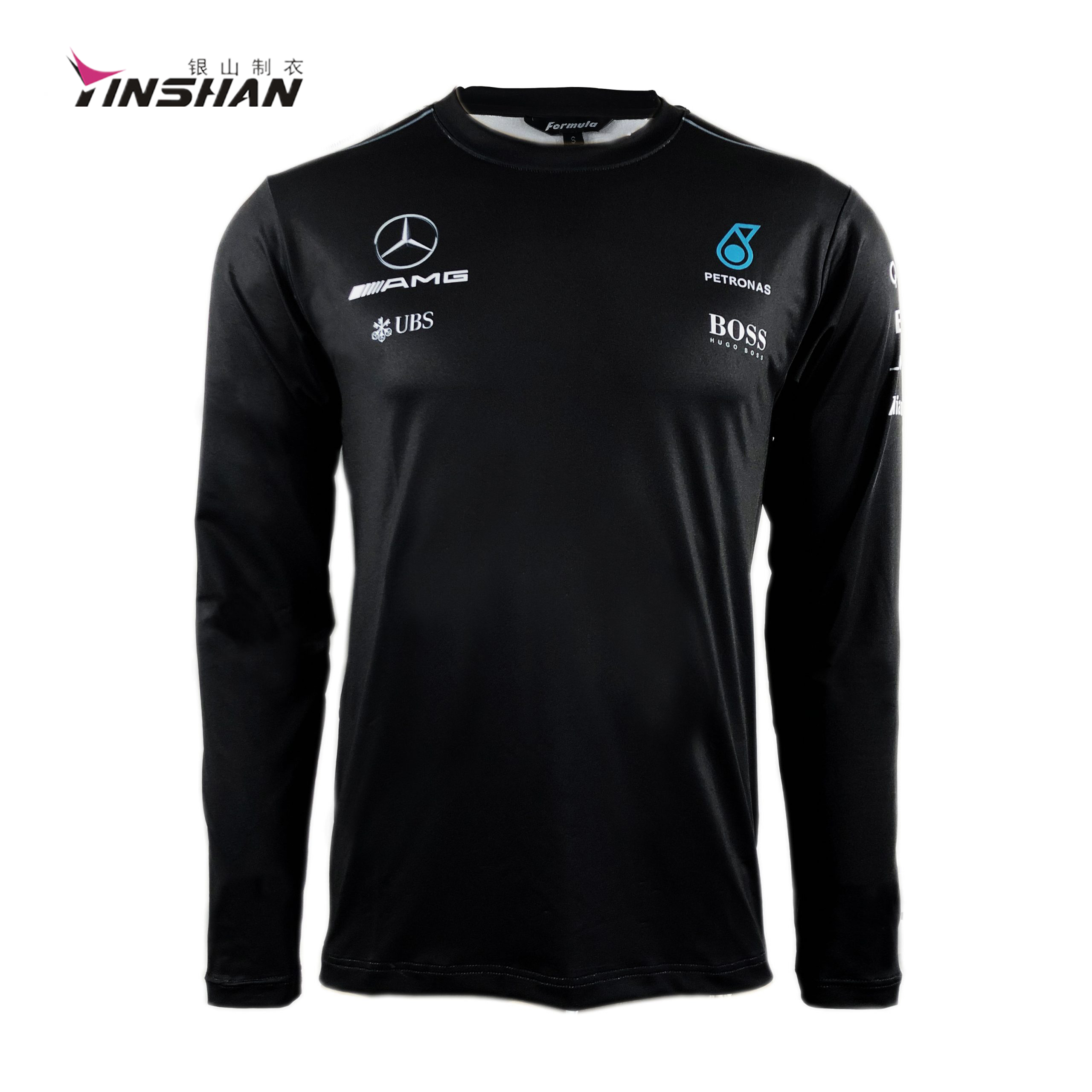 Long Sleeve Cotton/Polyester Black Custom T Shirts for Breathable Pit Crew Sportswear