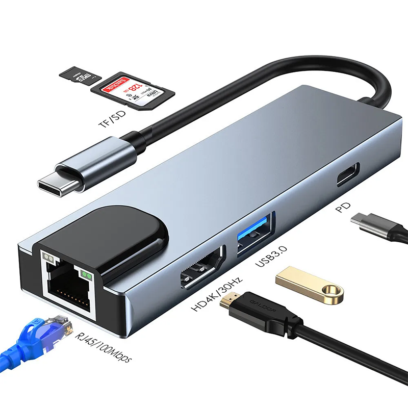 Gray USB C PD Docking Station for Laptop Function Charging Data Transfer Video Output