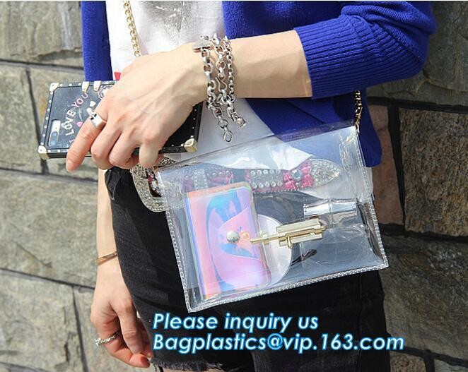 mini clear pvc girls shoulder long strip bag, Woman Sweet Handbag Clear Jelly Transparent, PVC Shoulder Bag Tote Chic Be