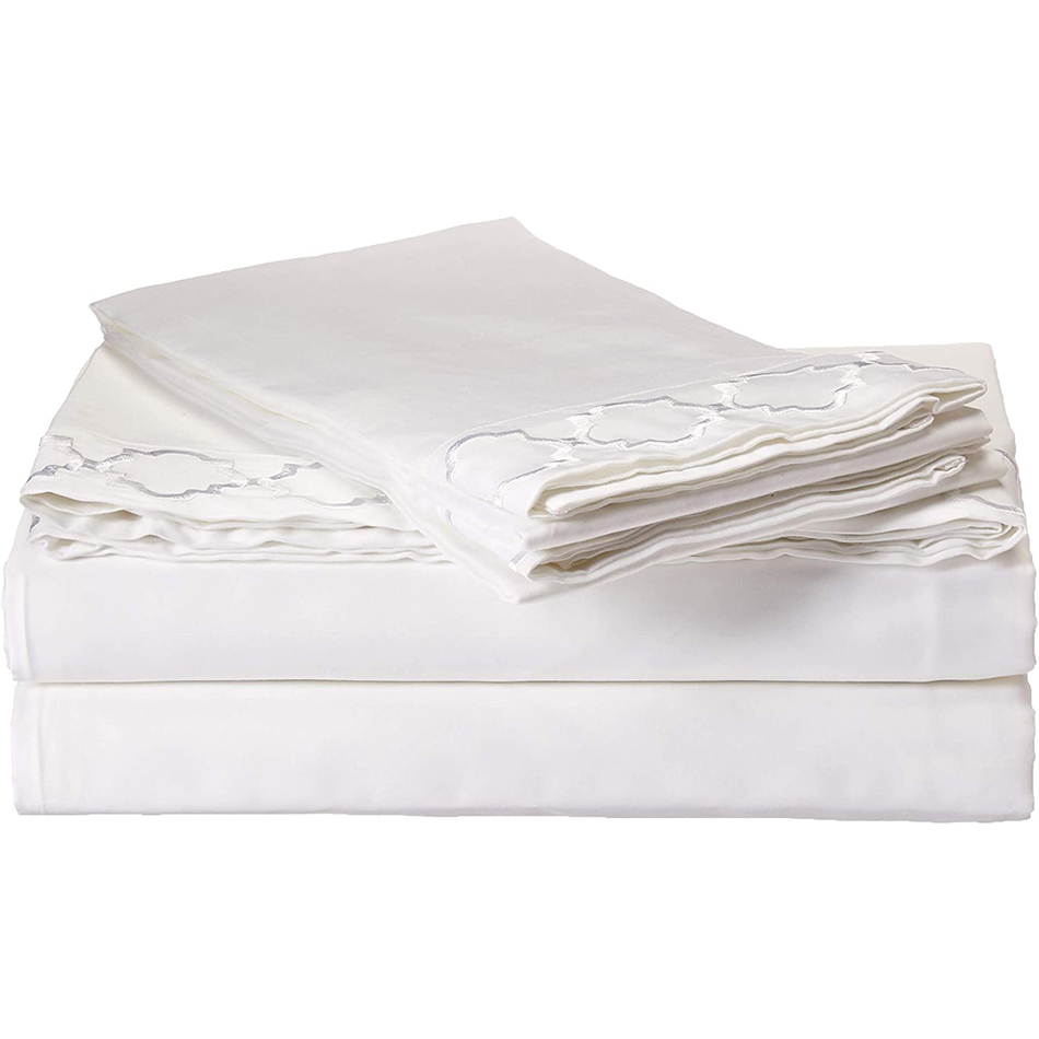Super Soft Microfiber Embroidered Bedroom Sheets Set Full Size 4pcs Cooling and Breathable