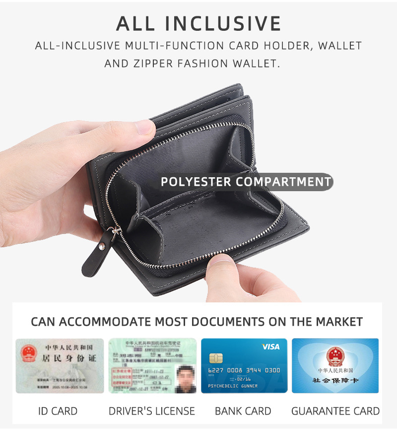 Men's Medium Size RFID Blocking Leather Wallet with Zipper and Credit Card Holder