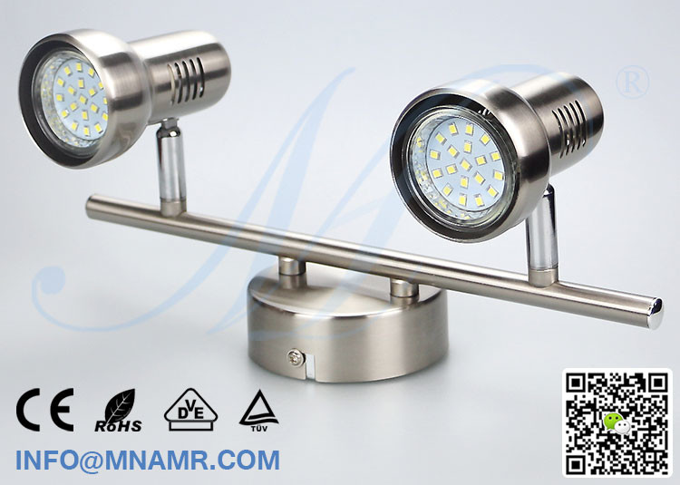 Hot Sale Double Heads LED Vanity Light Fixtures Nickel Matt Come With 2x5W GU10 LED Lamp Warm White Emitting Color