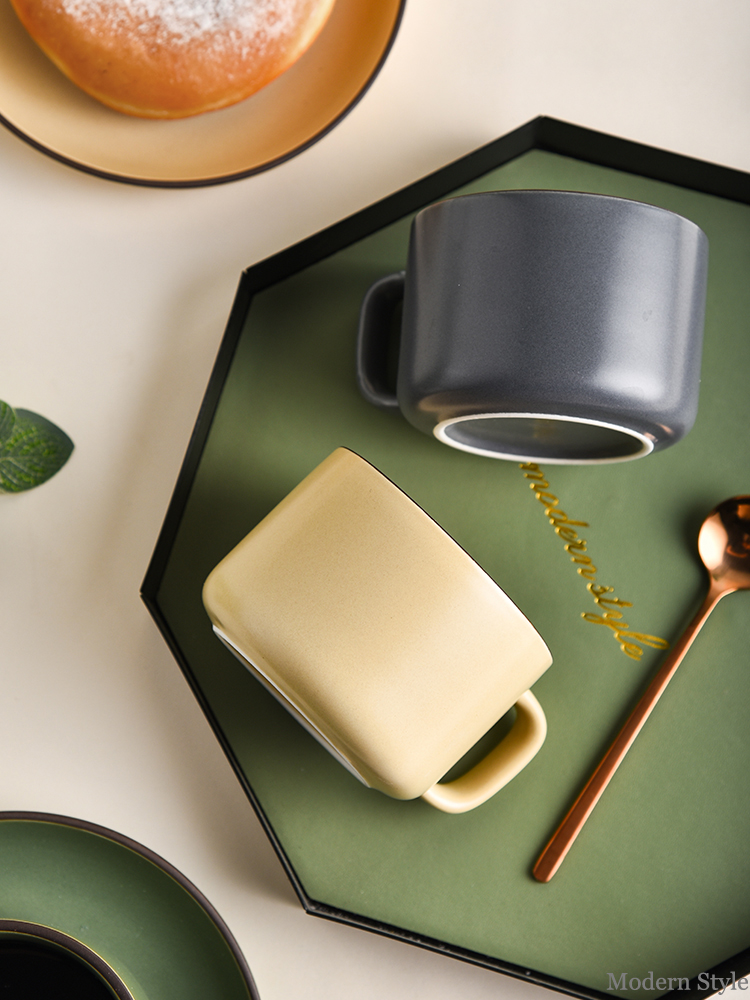 Nordic Design Style Handmade Ceramic Coffee Mug And Saucer Set For Sustainable Office
