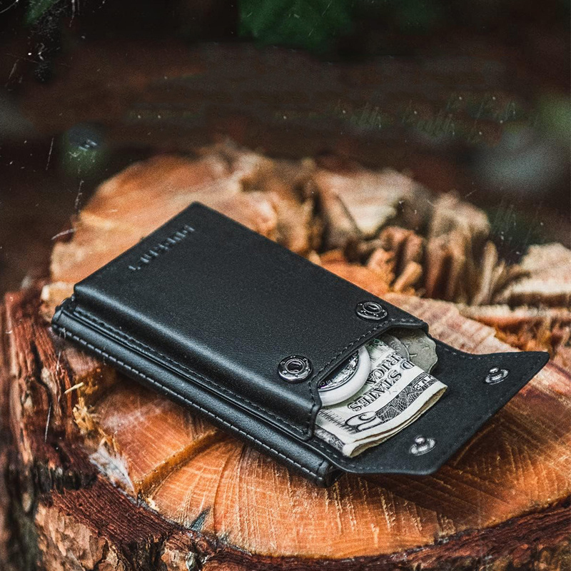 Men's Pop Up Wallet with Custom Logo Vintage Style Leather Aluminum Credit Card Holder