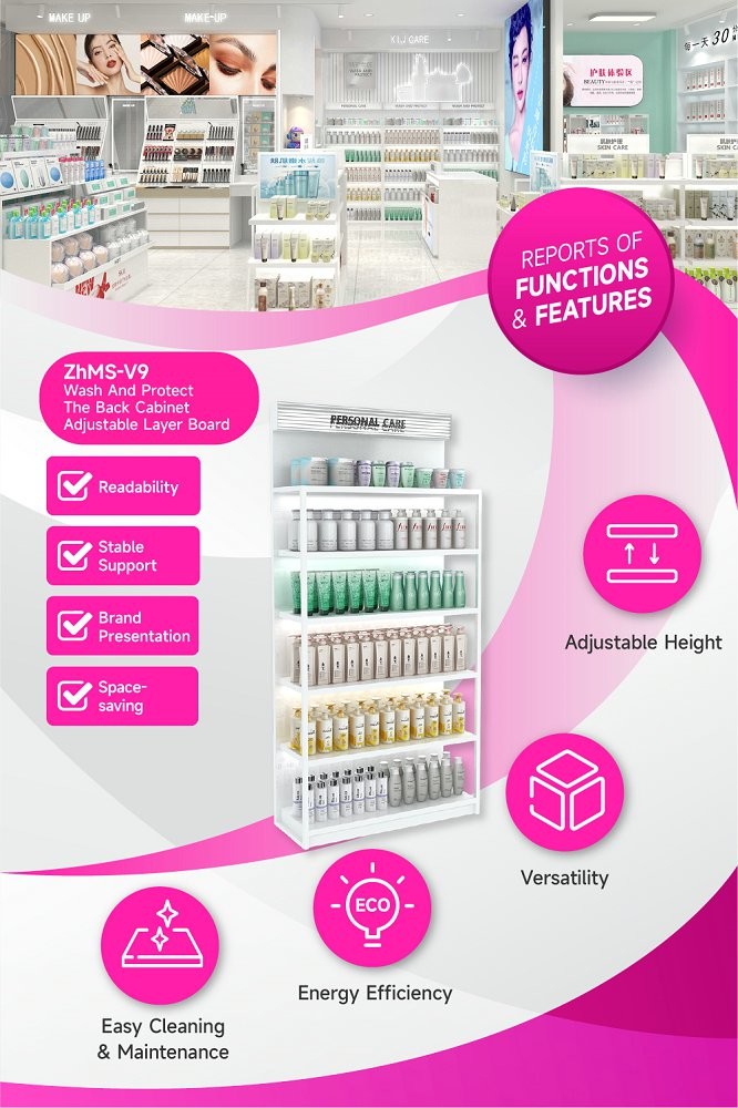 ZhMS-V9 Porcelain White Organic Panel Skincare Display Cabinet with Versatility