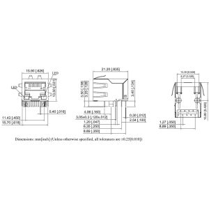ARJM11A1-805-AB-EW2 2.5G Base-T Tab Down G/Y Led 1 Port RJ45 Jack Module
