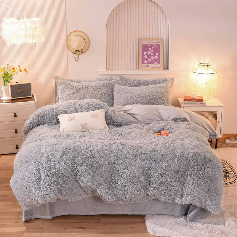 Mink Fleece Flannel Bedding Set with Solid Color Duvet Cover and Pillowcase Collections