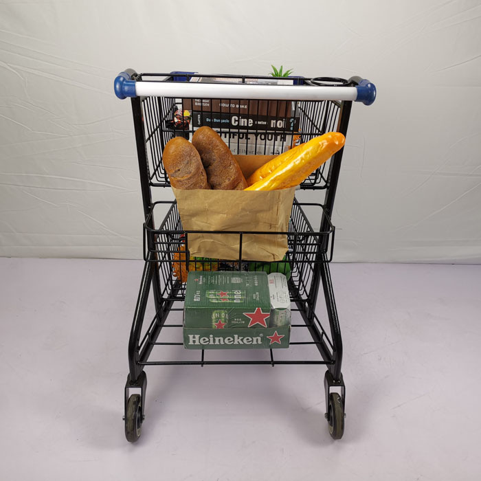 Electrophoresis 80L Metal Shopping Trolley Lightweight With 3 Baskets 4" PU Wheels