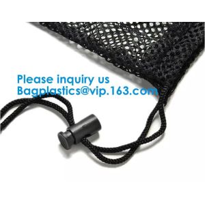 Durable Nylon Mesh Bag with Sliding Drawstring Cord Lock Closure,Large Black