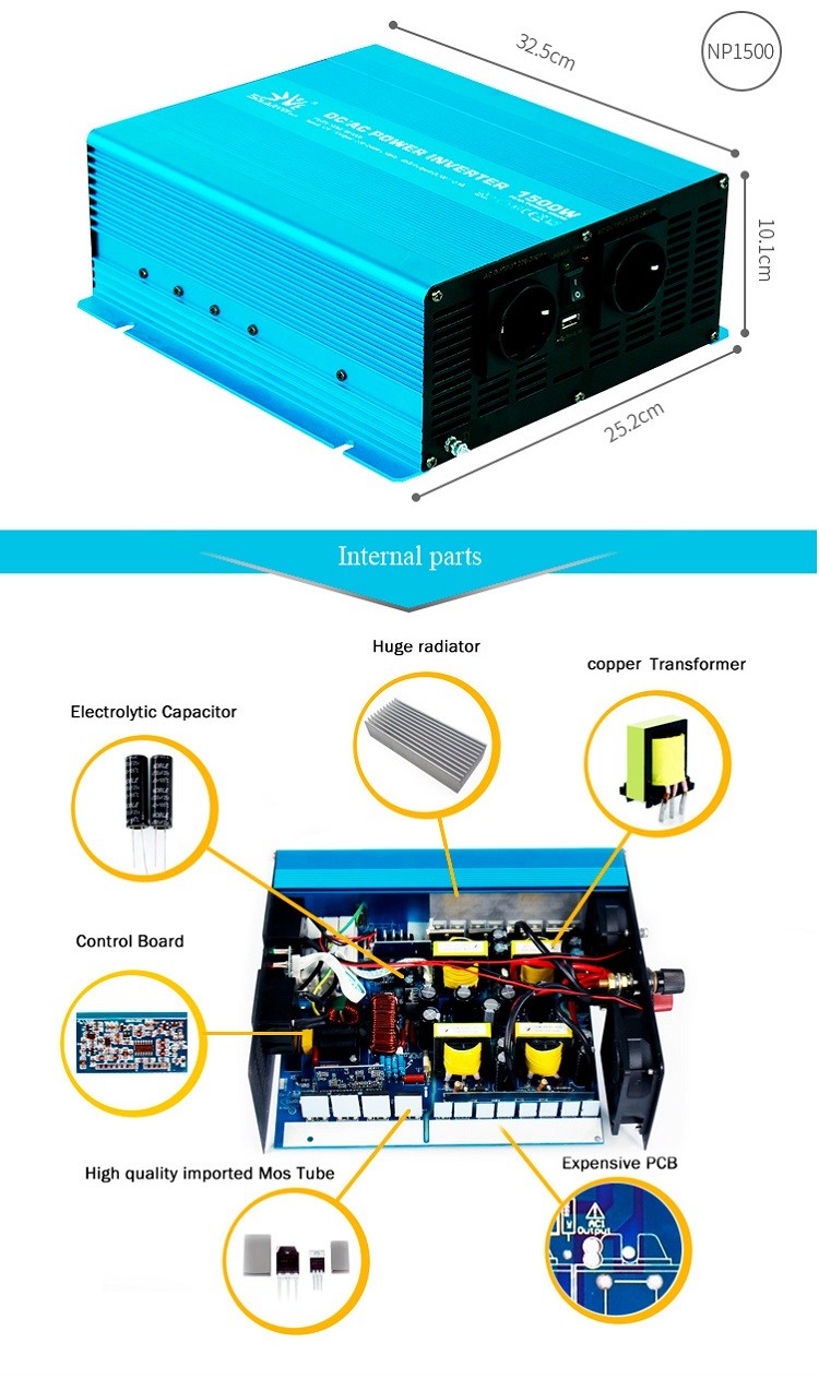 4.3KG Stable 1500w Pure Sine Inverter 48V To 240V Remote Control