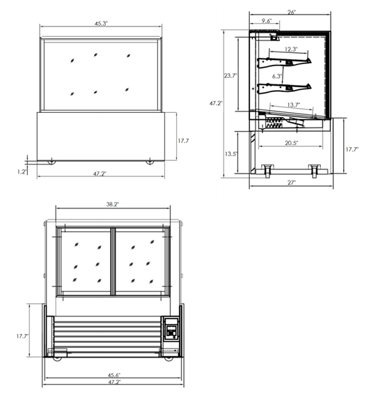 48" Flat glass refrigerated display case