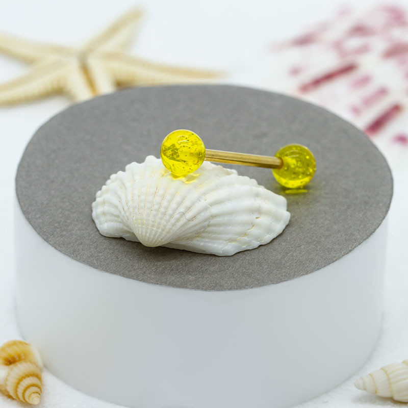 Acrylic Beads 4pcs Per Set Tongue Ring Piercing Jewelry 16mm 14G Golden Moon
