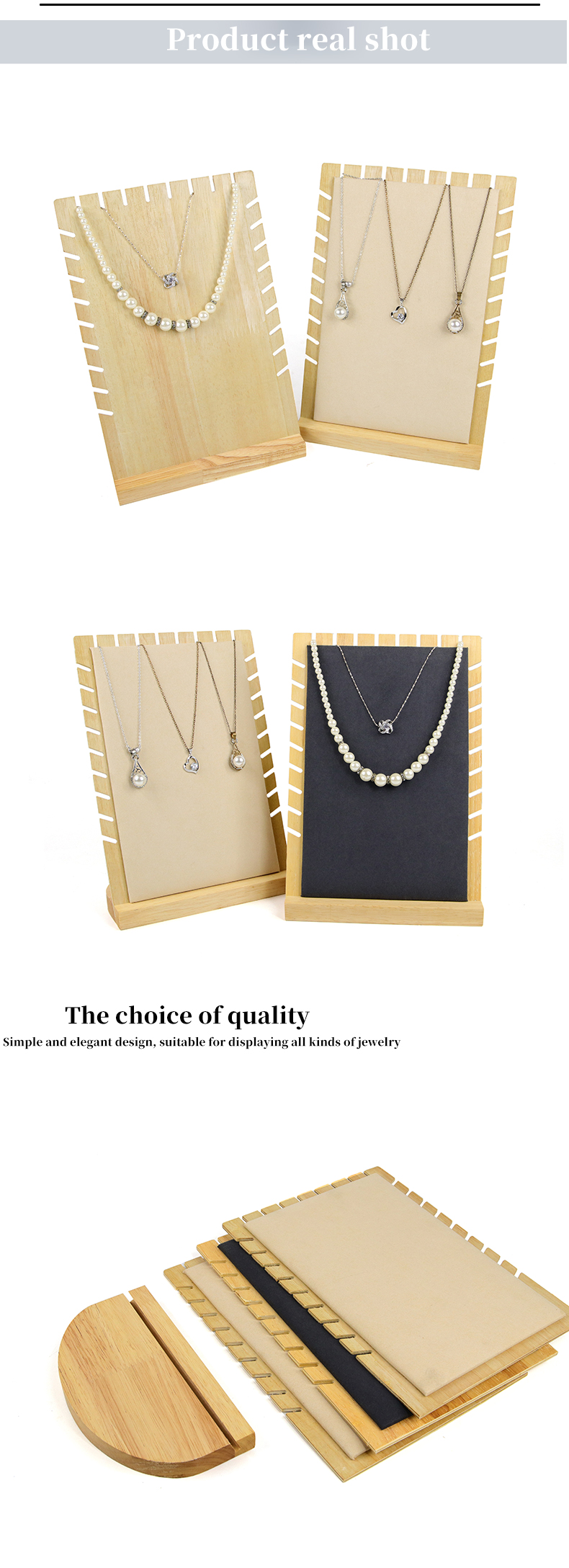 Notched-Edge Wooden Pendant Display Panel Stand Necklace Exhibition Holder