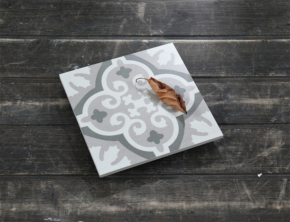 Non-Slip 20x20cm Ceramic Rustic Tiles For Office And Gray Floral Wall Tiles For Living Room